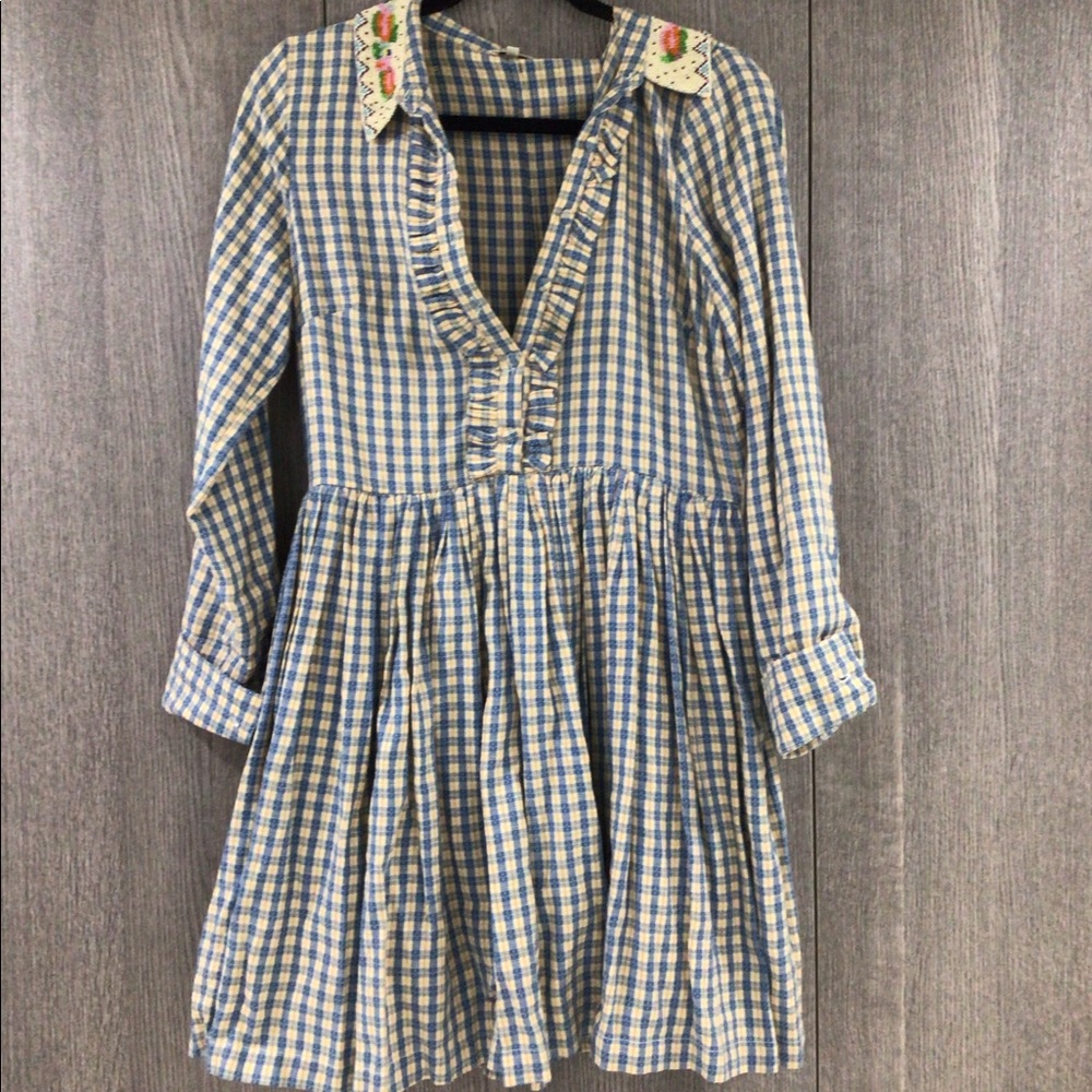 Blue,tan, and red dress for woman